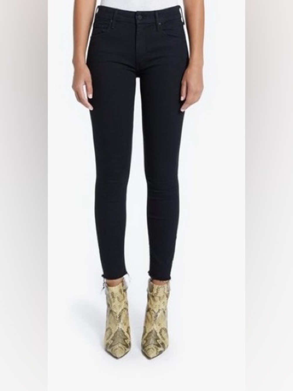 MOTHER The Looker Ankle Fray High Rise Skinny Jeans Black Size 27